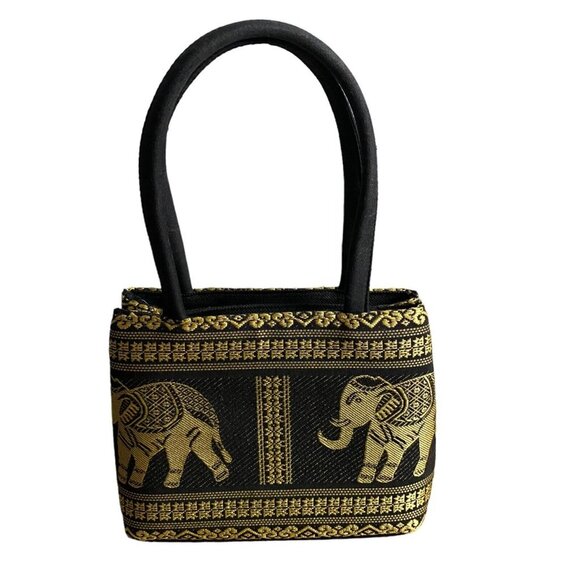 Vintage Women's Gold Elephant Boho Mini Tote Handbag - Picture 4 of 5